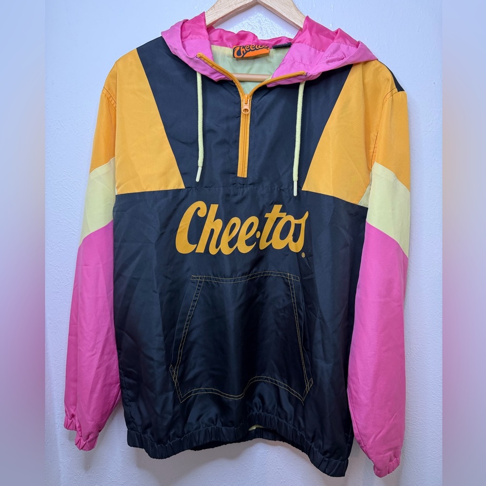 Cheetos Men’s Windbreaker Jacket Small Black Quarter Zip Hooded Chester Cheetah